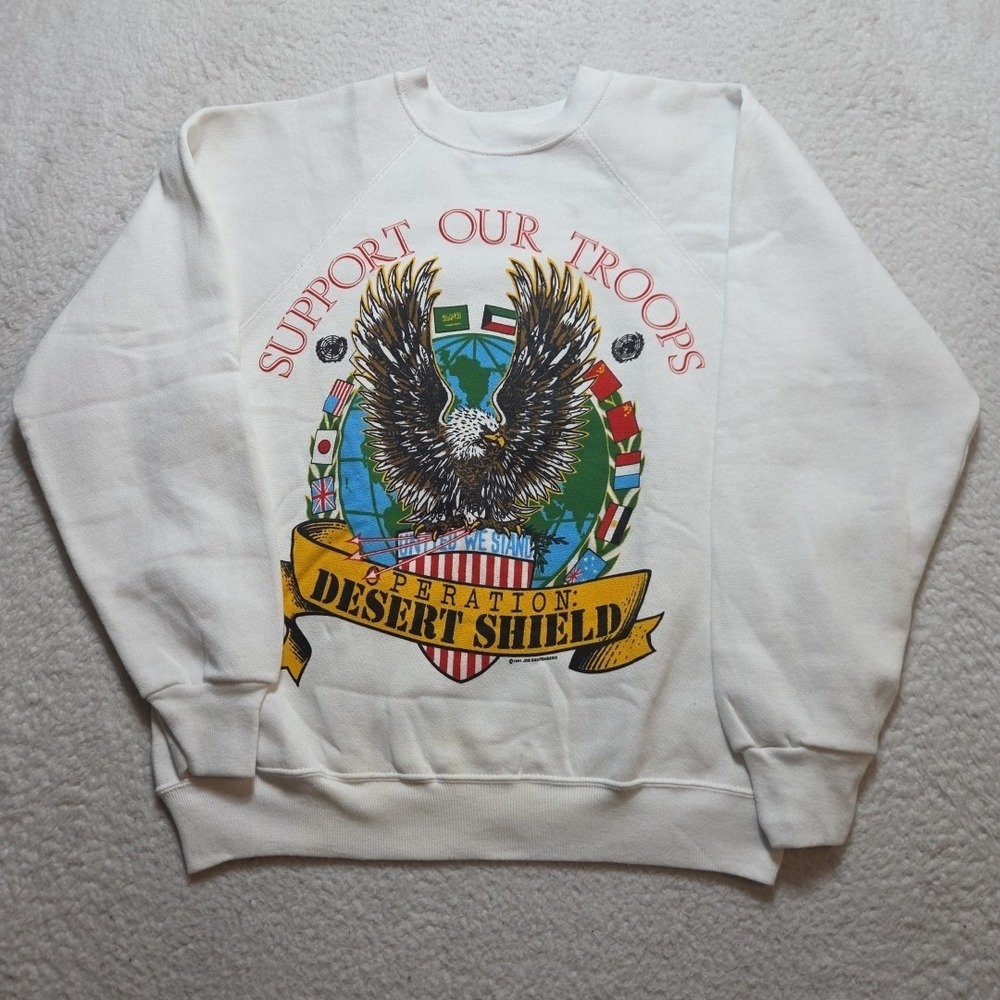 Vintage Support Our Troops Desert Shield Sweatshirt 90s Joe kaufenberg Sz Small